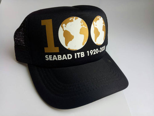 Topi ITB 100 tahun hitam banner emas
