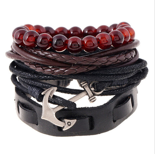 DIY Brief Style Weave Anchor Leather Bracelet Punk Multilayer Bracelets For Women Men Jewelry