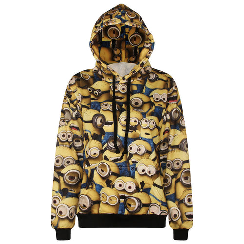 2016 Women/Men Hoodies Long Sleeve 3d Minions Printed Pocket Sweatshirts Casual Loose Warm Tops Couples Tracksuit