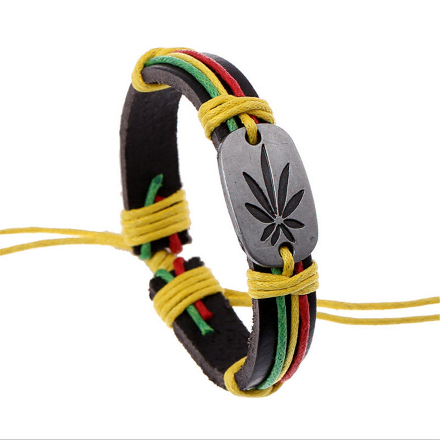 Hiphop Style Women Men Leather Maple Leaf Bracelet Wristband Jamaican Reggae Fashion Jewelry Bracelet