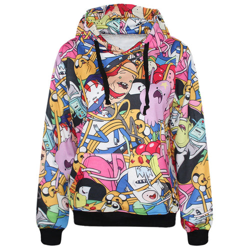 Hot Sale Harajuku Women Hoodies With Hood 3D Printed Loose Long Sleeve Pocket Sweatshirts Casual Adventure Time Hoodies